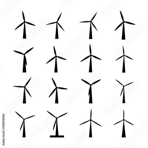 Wind Turbine Silhouette Vector Bundle Black and White Wind Turbine Clipart EPS Illustration