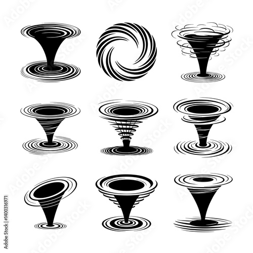 Whirlpool Silhouette Vector Bundle Black and White Whirlpool Clipart EPS Illustration