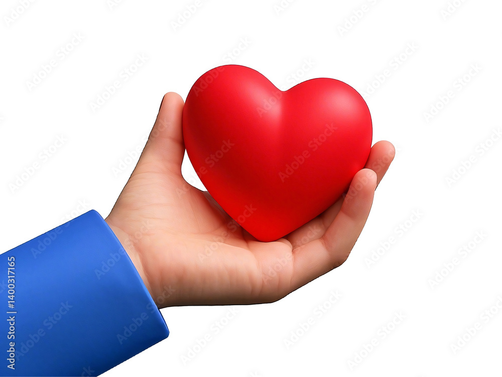 Fototapeta premium Hand Holding Red Heart Symbol of Love and Care Isolated Transparent White Background Stock Object Download