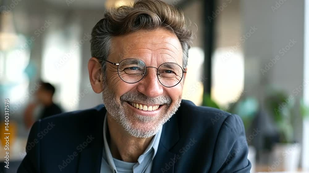 Joyful CEO enjoying a light moment in a contemporary office setting. Joyful CEO enjoying a light moment in a contemporary office setting.