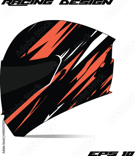 Stylish racing helmet design featuring bold orange and black patterns on a white background (1)