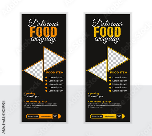 Food roll up banner design for restaurant. creative food roll up or pull up  banner template, modern food rollup banner layot design