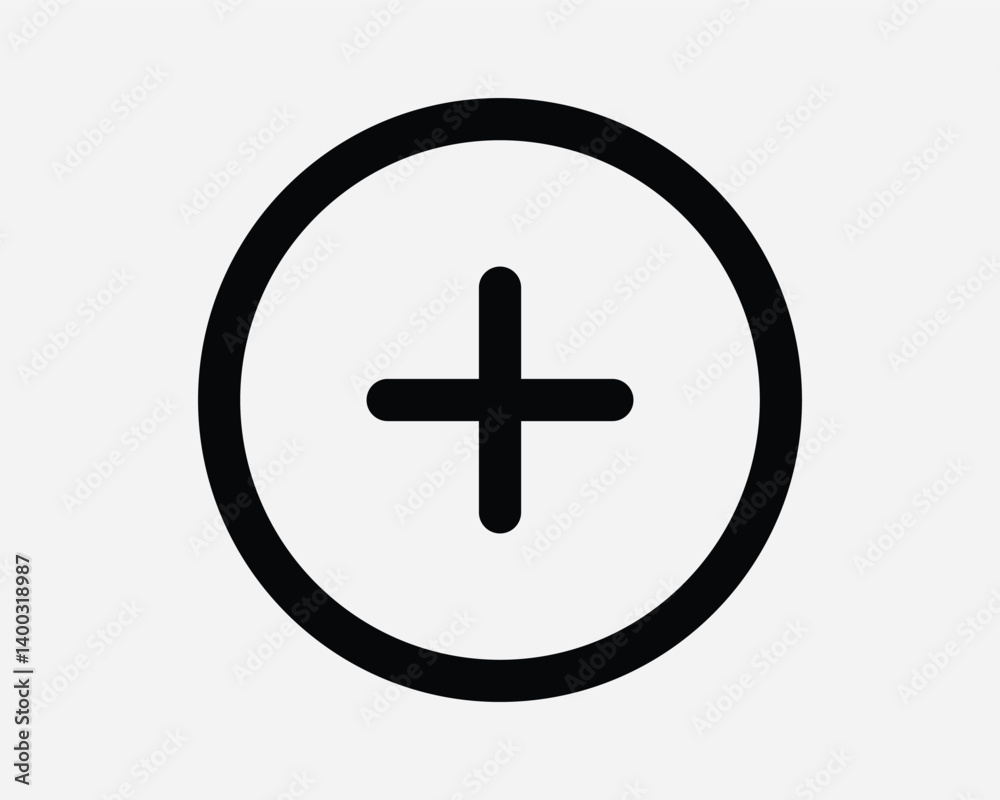 Positive Round Terminal Icon Plus Add Addition Circle Battery Point Charge Math Sum Medicine First Aid Emergency Line Outline Button Sign Symbol Vector