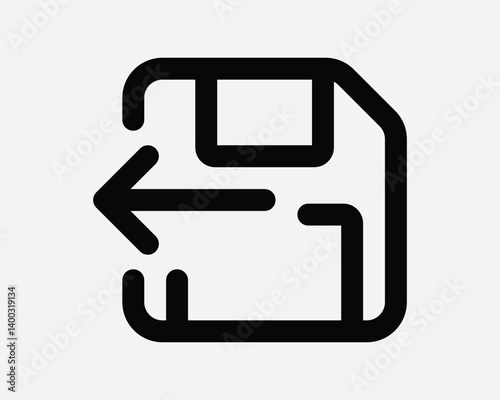 Remove Floppy Disk with Arrow Direction Point Pointing Location In Push Ledt Outline Black Shape Tech Media Sign Symbol Vector File Storage Memory Disk Archive
