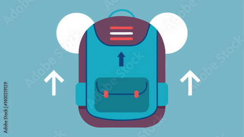 Smart Backpack with Climate Control A stylish backpack featuring external control buttons for adjusting the internal temperature depicted with a graphic of air circulation inside