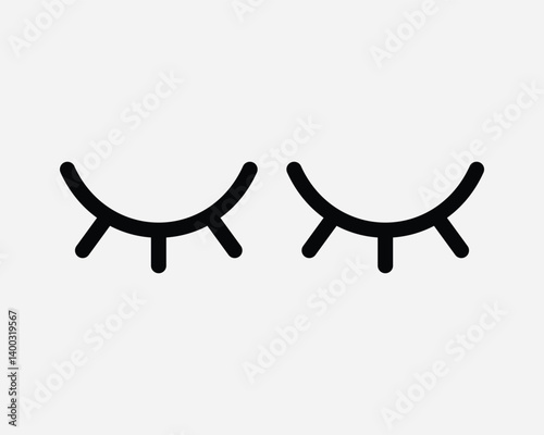 Two Eyes Closed Line Icon with Eyelashes Sleeping Napping Cartoon Eyelid Close Black White Outline Shape Graphic Artwork Vector Illustration Beauty