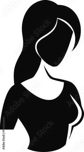 Vector Black Silhouette of Young Woman with Long Hair – Isolated on Transparent Background