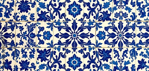 Intricate indigo blue floral azulejo tile pattern, Lisbon style , tile, arabesque