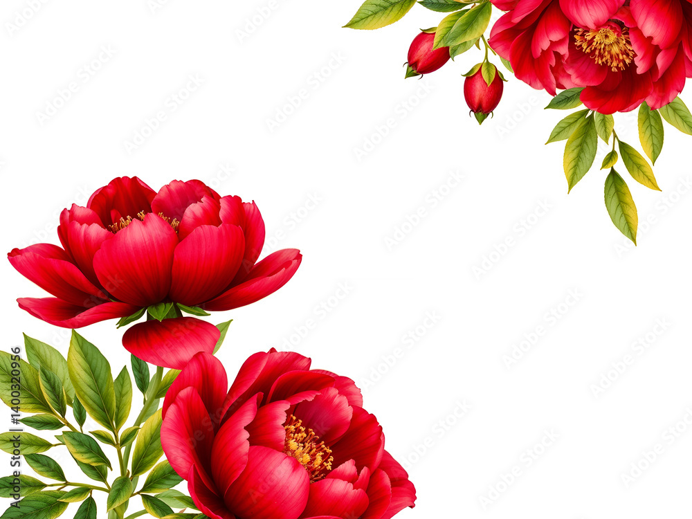 Beautiful peony flower bouquet on white background, ideal for romantic and floral-themed card designs. Generative AI