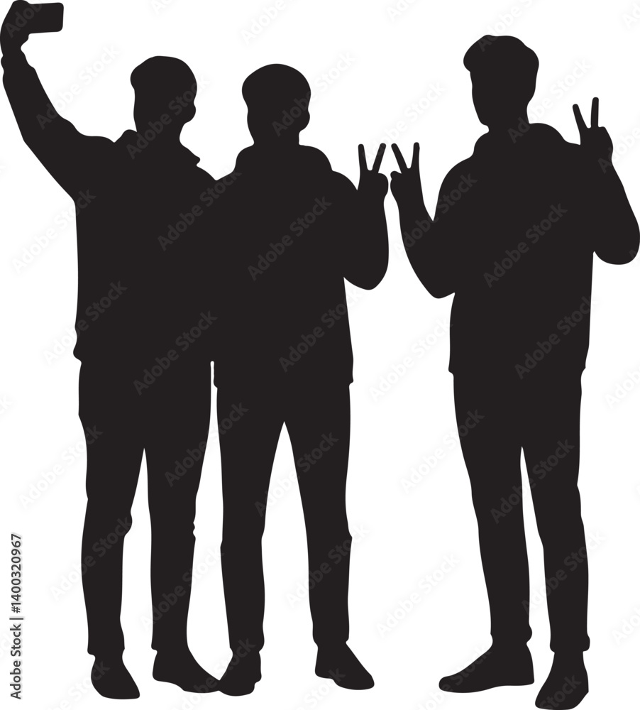 Fototapeta premium Vector Set Of People Taking Selfie Silhouettes Illustration Isolated On White Background