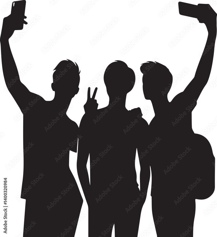 Fototapeta premium Vector Set Of People Taking Selfie Silhouettes Illustration Isolated On White Background