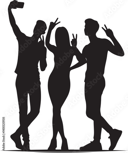 Vector Set Of People Taking Selfie Silhouettes Illustration Isolated On White Background