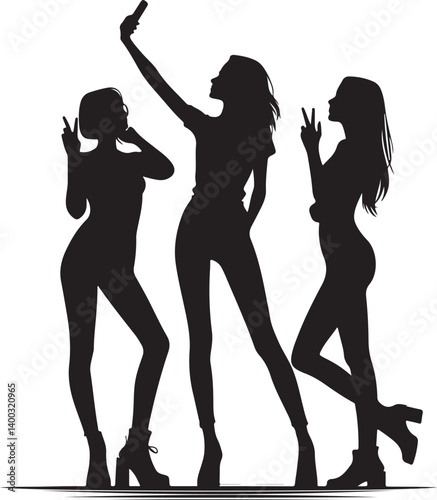 Vector Set Of People Taking Selfie Silhouettes Illustration Isolated On White Background