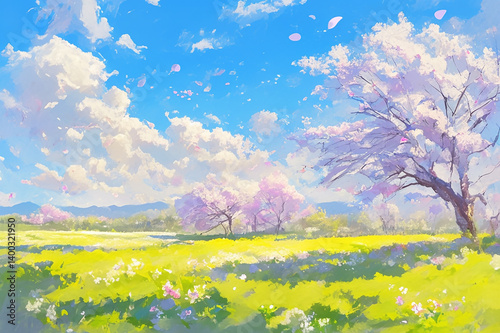 青空のあり水彩風景イラスト　generative ai