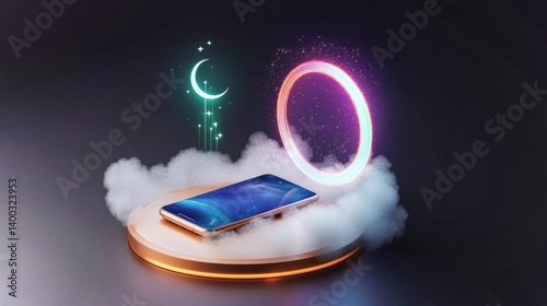 Obraz na płótnie Realistic low-light spa smartphone design promotes calm and tranquility with creative elements w salonie