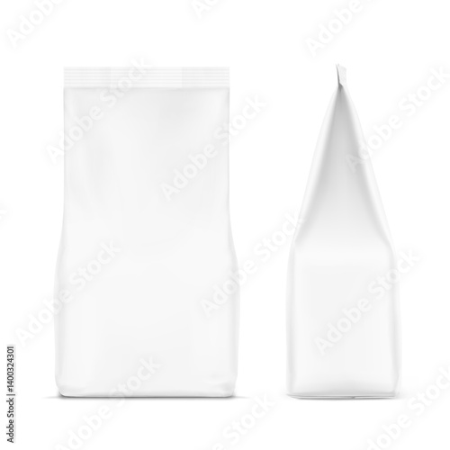 Vertical big heavy bag mockup for potting soil, chemical products, pet products and etc. Front view. Vector illustration isolated on white background. Ready for use in presentation, promo. EPS10.
