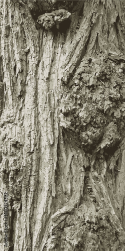 Deciduous tree bark. Texture of rough tree bark. Vector illustration