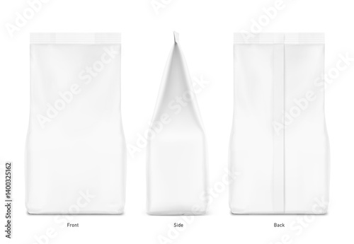 Vertical big heavy bag mockup for potting soil, chemical products, pet products and etc. Vector illustration isolated on white background. Ready for use in presentation, promo. EPS10.
