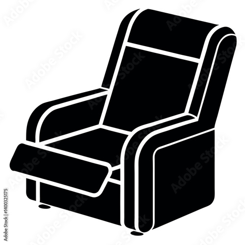black and white illustration of a modern recliner chair.