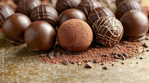 Obraz na płótnie Dark chocolate truffle with a fine cocoa dusting, creamy and smooth chocolate center w salonie