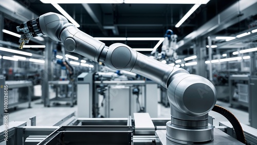 A sleek robotic arm poised for executing complex manufacturing tasks.