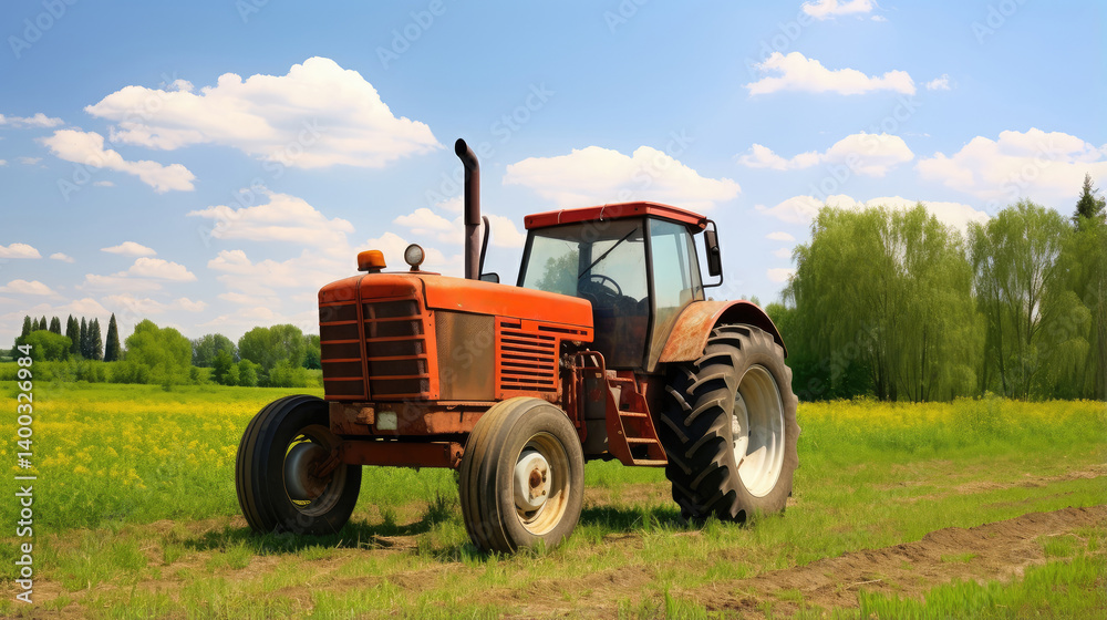 Rustic Tractor in Lush Farmland Rustic Tractor in Lush Farmland