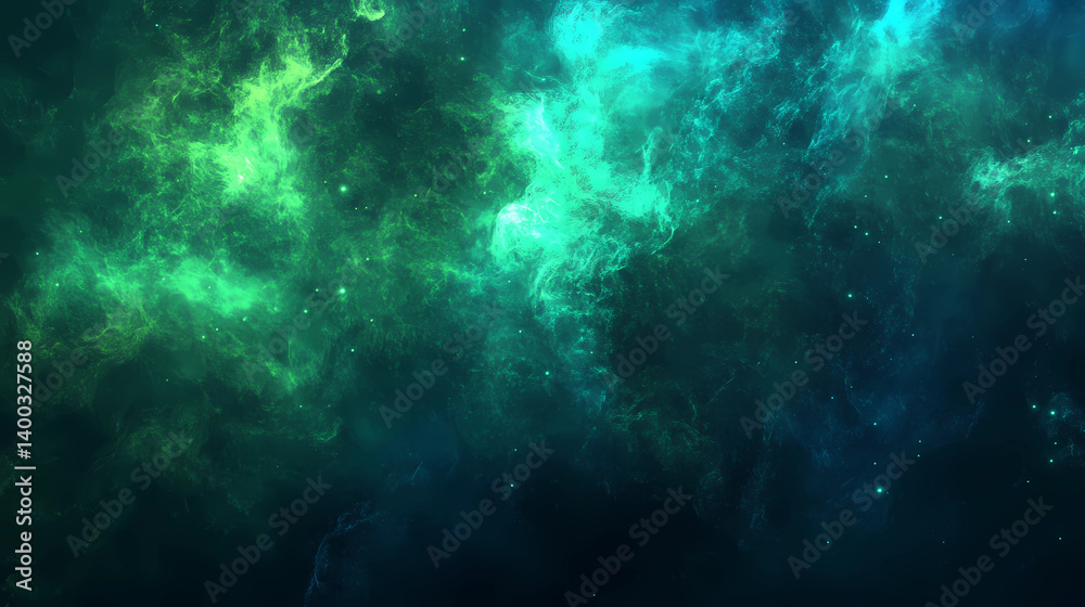 Fototapeta premium Abstract backdrop Cloud of green and blue smoke on a black isolated background. soft mystery horror design, spooky background texture concept