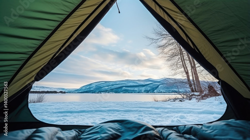 Obraz na płótnie Serenity in the Snow: A Winter Camping Escape w salonie