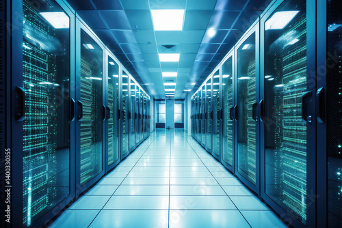 Obraz na płótnie Illuminated Data Center Corridor w salonie
