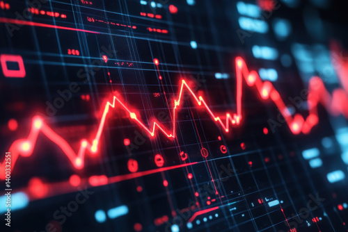 Red and black background with line graph.