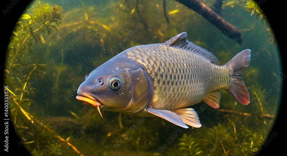Fototapeta premium Underwater Carp Portrait Serene Aquatic Life AI Generated