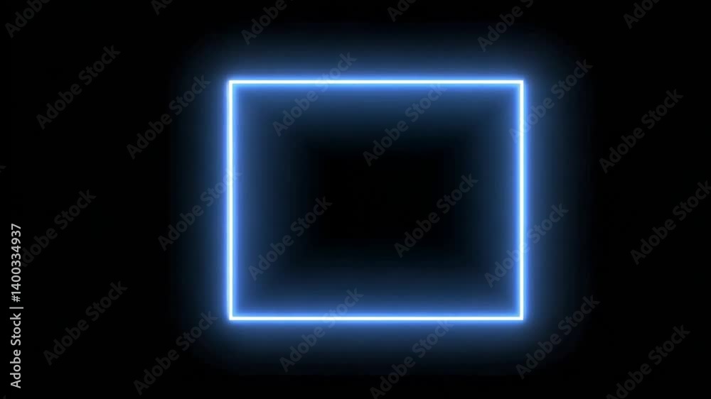 Abstract Neon Blue Square Frame on Black Background