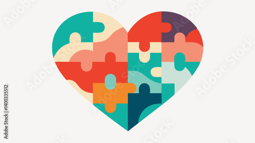 HeartShaped Composition A heartshaped arrangement made up of assorted puzzle pieces with some gaps and a few pieces hovering above representing different facets of personality. The