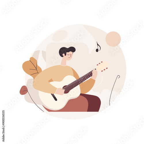 Vector illustration of a musician playing guitar and enjoying music in a creative atmosphere

