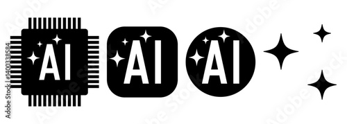 Set of illustrations about artificial intelligence, on a white background