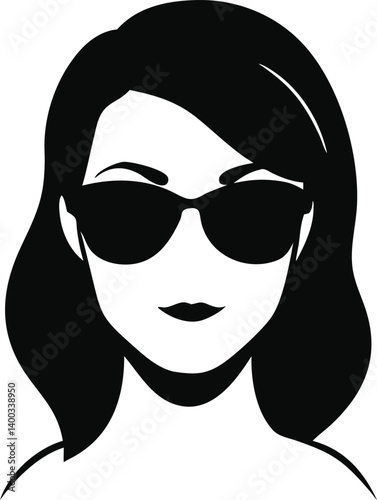 Stylish Woman Silhouette Vector – Black Female Portrait with Sunglasses Isolated on Transparent Background