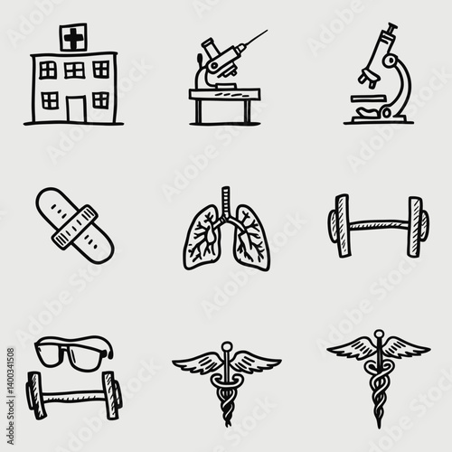 Healthcare Medical Icons Wellness Doodle Treatment Symbols Graphic Elements