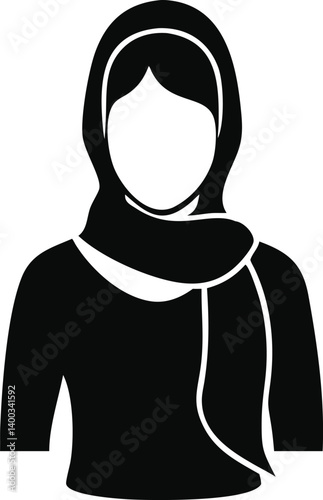 Winter Woman Silhouette Vector – Black Female Portrait in Coat and Scarf Isolated on Transparent Background