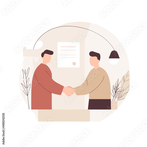 Vector illustration of two business people shaking hands in a professional agreement setting