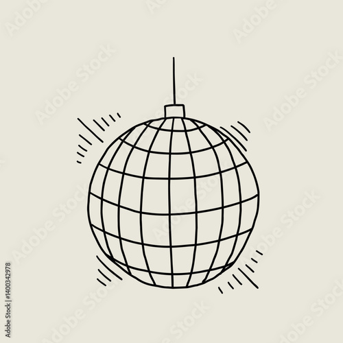 Disco Ball Doodle Line Icon Drawn. Mirror Dance Celebration Discoball. Sketch Vector Illustration