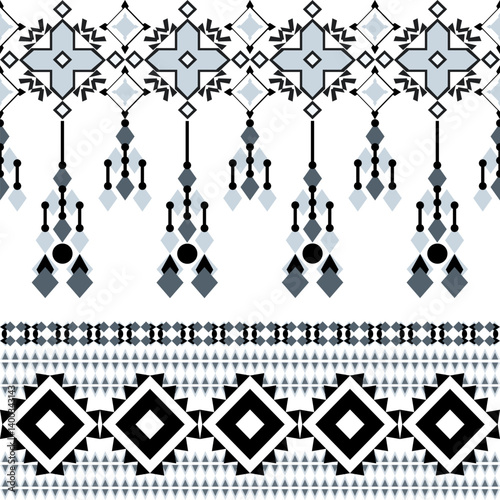 Black and blue ethnic boho seamless pattern. Tribal pattern. Folk motif. Geometric Native American pattern. Navajo style. For textiles, wallpaper, pottery, elaborate borders, and tiles. 