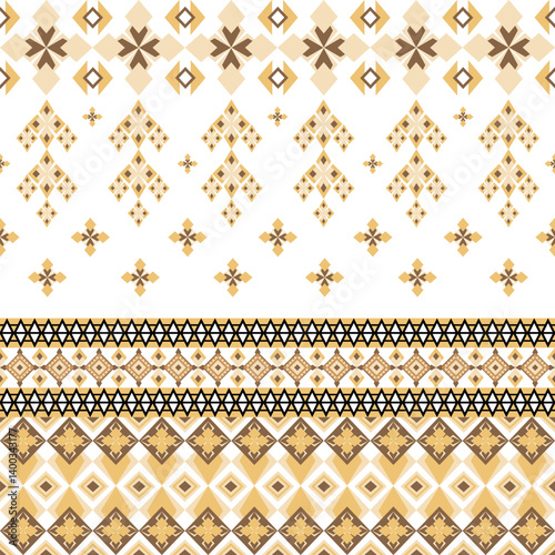 Ethnic boho seamless pattern in brown geometric Native American pattern. Navajo style. Tribal pattern. Folk motif. Ideas for wallpaper, textiles, wrapping, curtains, blankets, and elaborate borders.