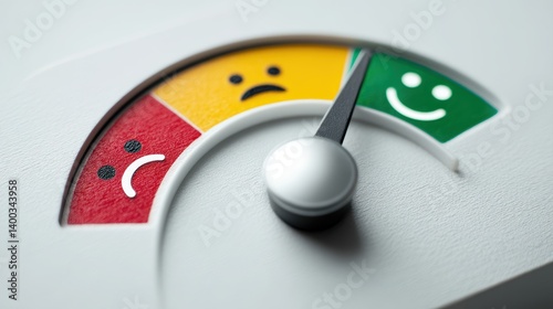 Customer satisfaction rating meter with happy, sad, and neutral faces