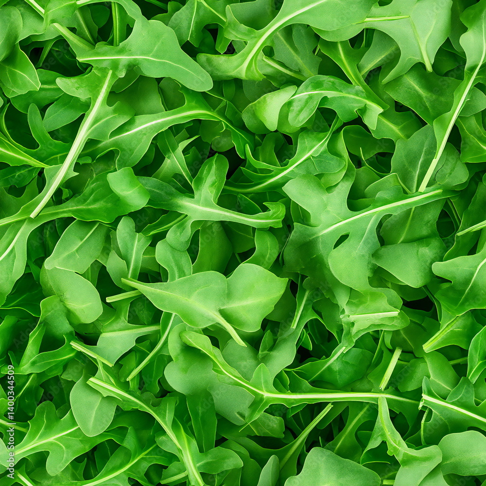 Fototapeta premium Seamless pattern featuring fresh arugula leaves in vibrant green shades suitable for various design applications