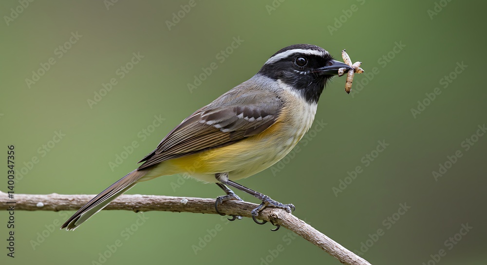 Obraz premium Small Bird, Insect Prey, Nature's Moment AI Generated