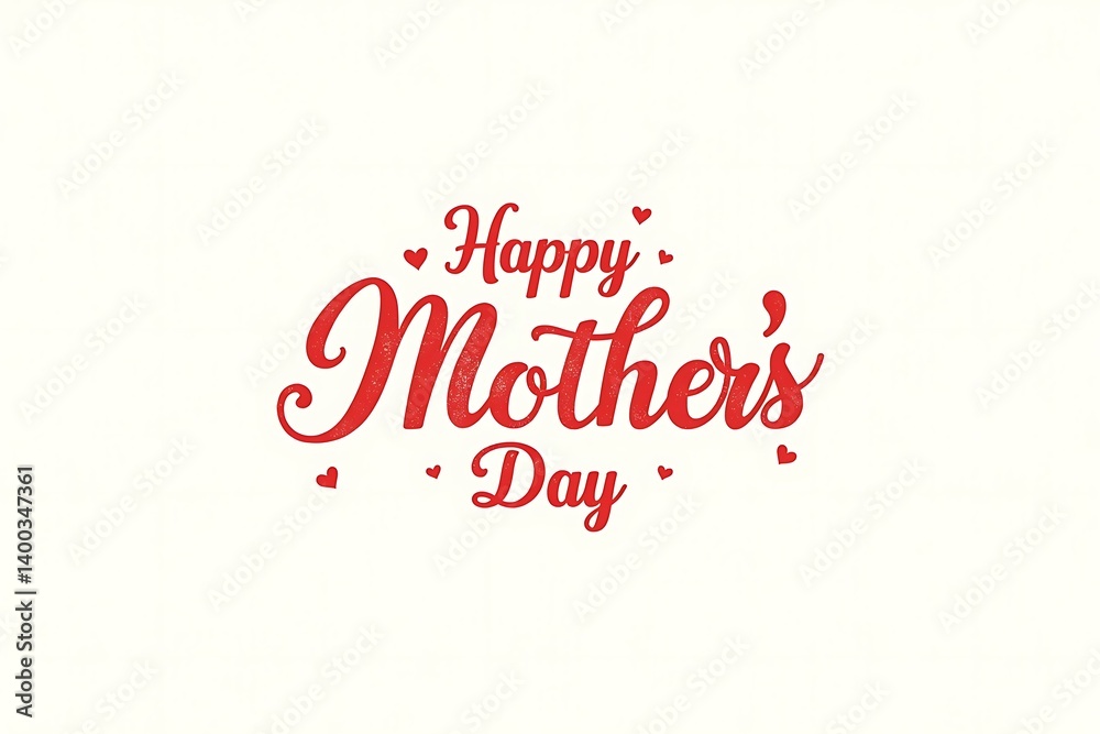 Elegant red cursive Mother's Day greeting card with minimalist white background and vintage typography Elegant red cursive Mother's Day greeting card with minimalist white background and vintage typography