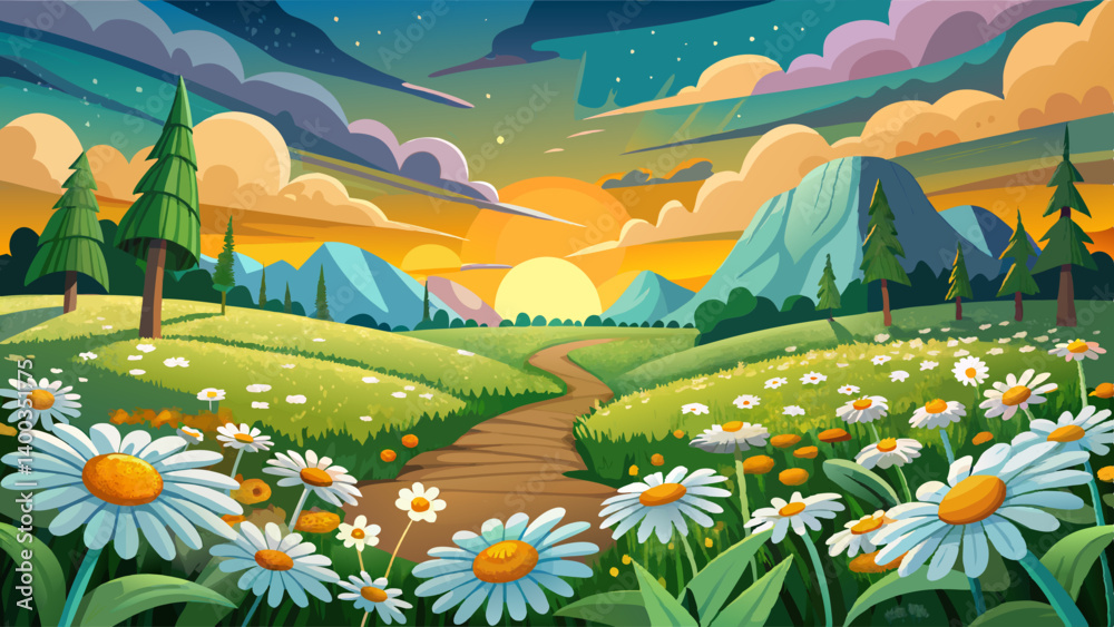 Fototapeta premium In a field of daisy flowers 