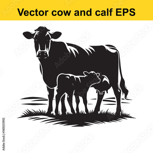Vector Cow and calf silhouette