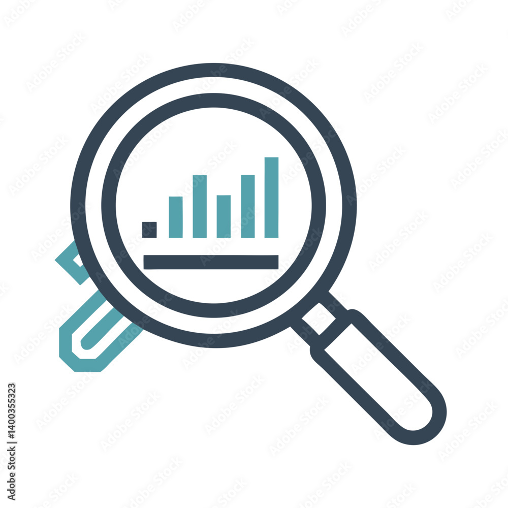 Data Analytics with Magnifying Glass Icon Representing Detailed Analysis and Insightful Evaluation Data Analytics with Magnifying Glass Icon Representing Detailed Analysis and Insightful Evaluation