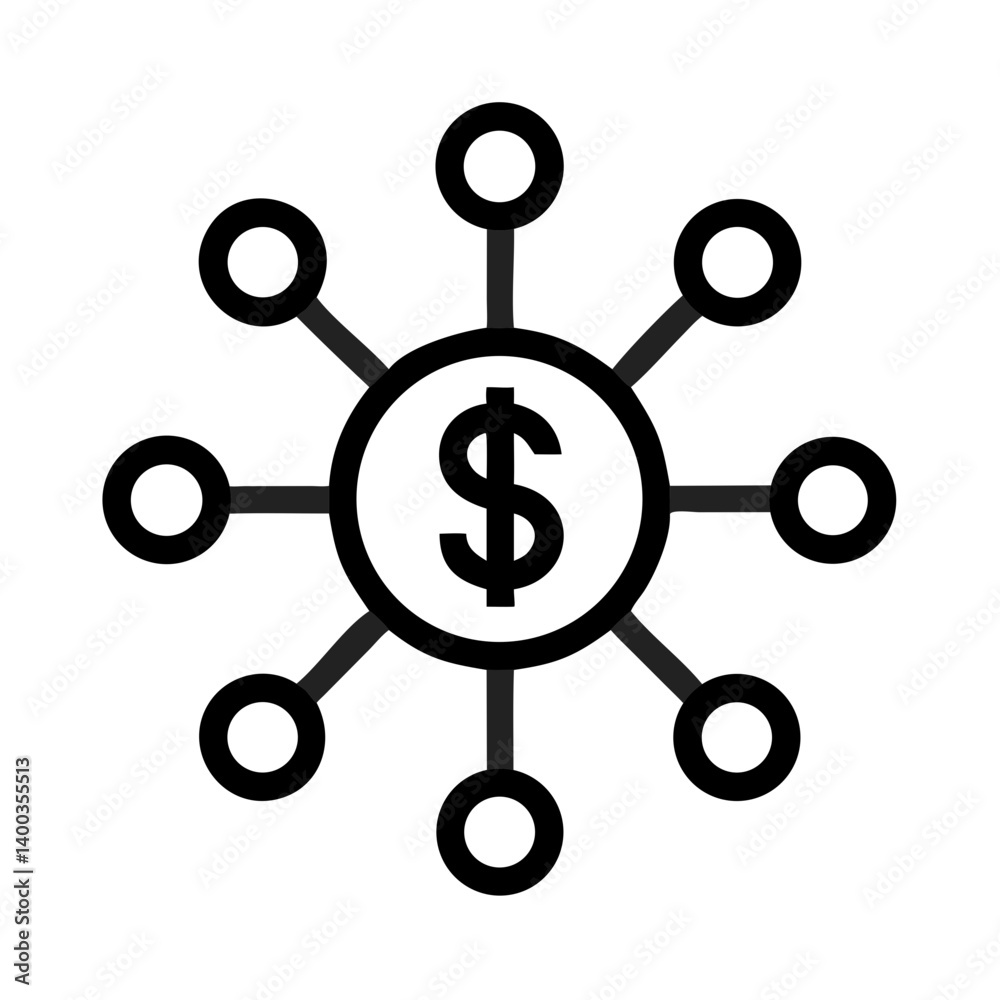 Dollar Symbol with Connected Nodes Icon Representing Financial Networks and Digital Transactions